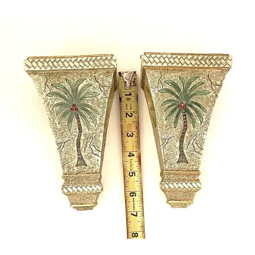 Palm Tree Curtain Rod Corbels set Resin 7x4x3.5” Tropical Decor